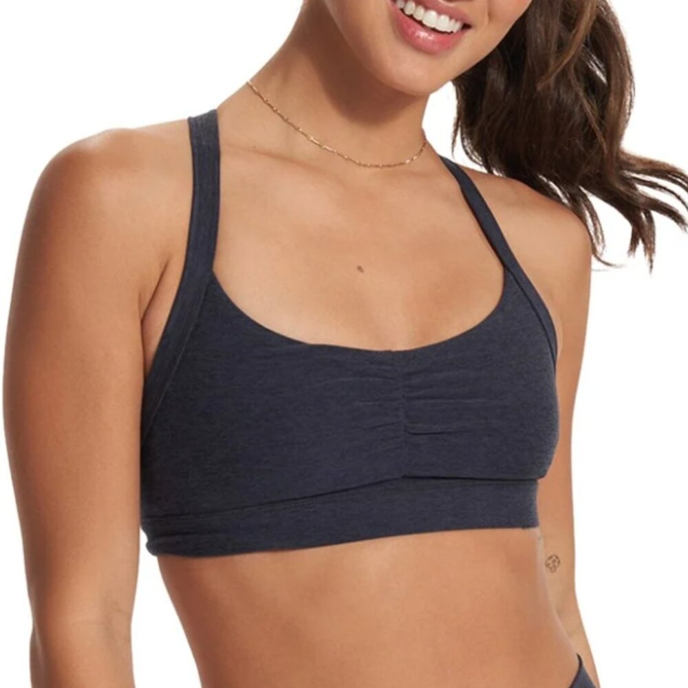 Vuori Elevation Ruched Bra in Midnight Heather - M